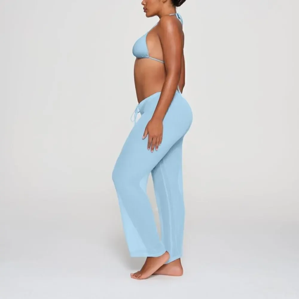 SKIMS Crinkle Silk Chiffon Cover Up Pants Drawstring Sheer Iris Blue NWT Size 4X